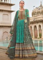 Silk Firozi Bridal Wear Printed Readymade Gown With Dupatta